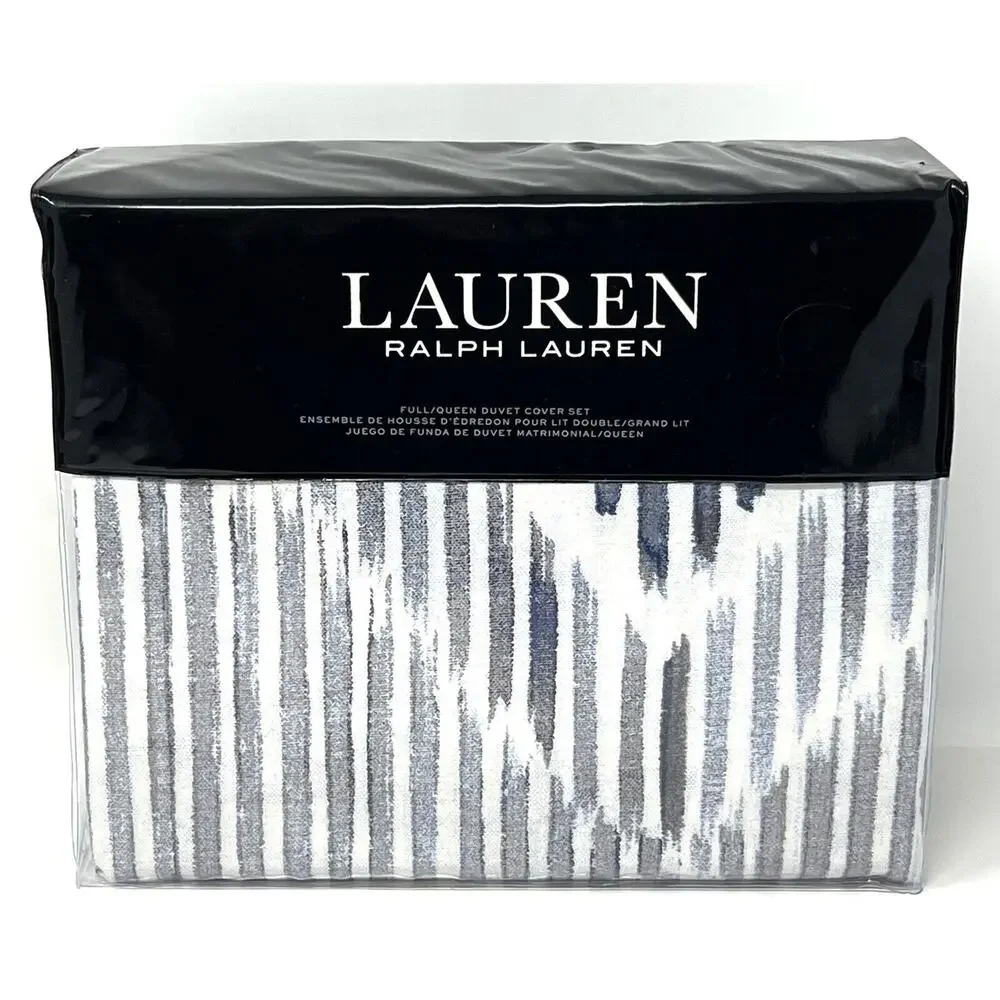 Ralph Lauren Austin Diamond Full/Queen Duvet Cover Set 2 Shams Grey Blue NIP